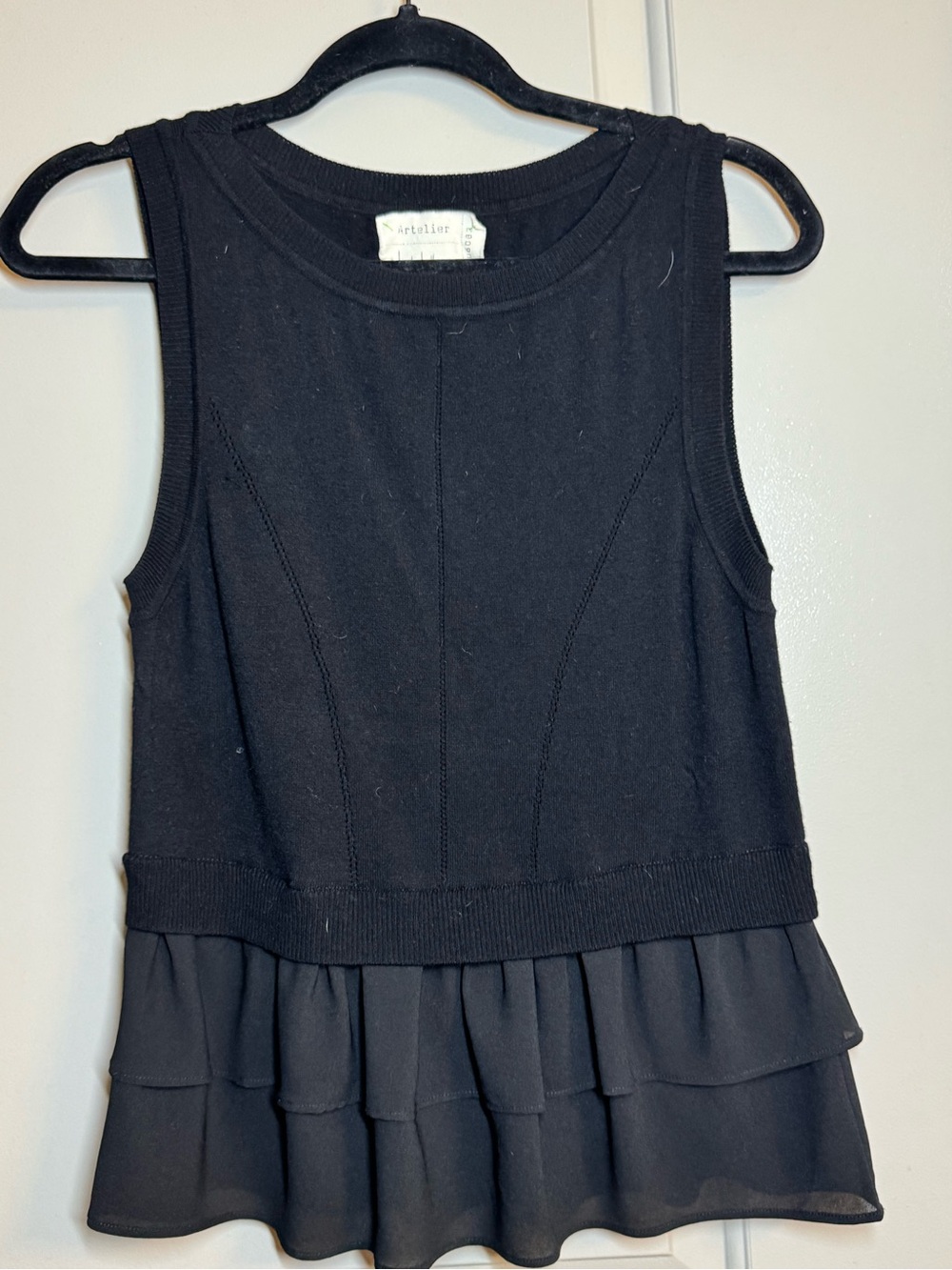 Atelier Black Sleeveless Peplum Tank with Layered Hem